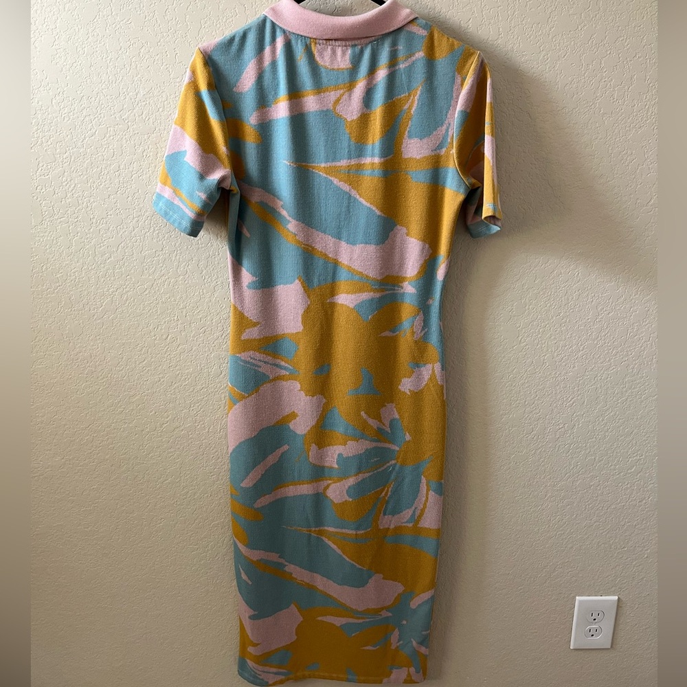 Zara Women’s Jacquard Knit Polo Midi Dress Size S Pink Blue Orange - Picture 8 of 12